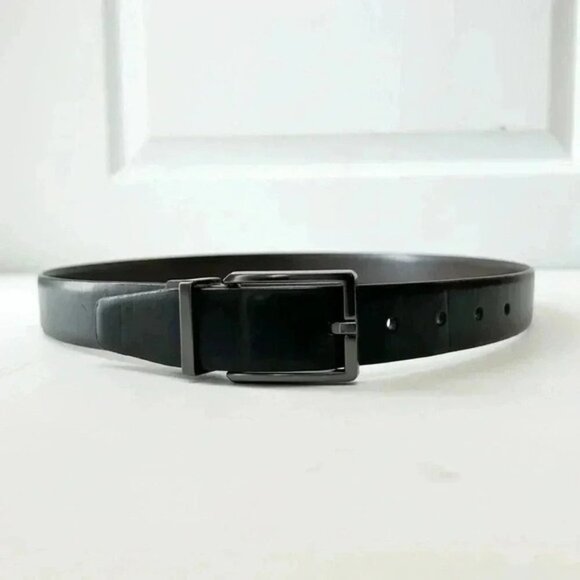 Calvin Klein Men’s Black Brown Reversible Dress Belt Gunmetal Buckle Size 32 - Picture 7 of 16